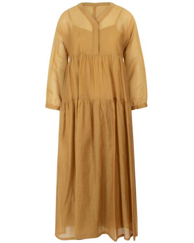 Max Mara Sesamo Cotton And Silk Long Dress - Yellow