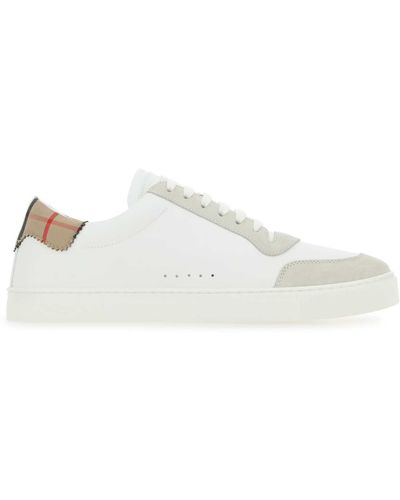 Burberry Two-Tone Leather And Suede Trainers - White