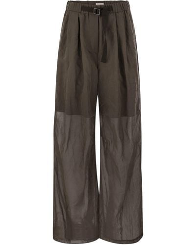Brunello Cucinelli Ergonomic Loose Cotton Organza Trousers With Belt - Grey