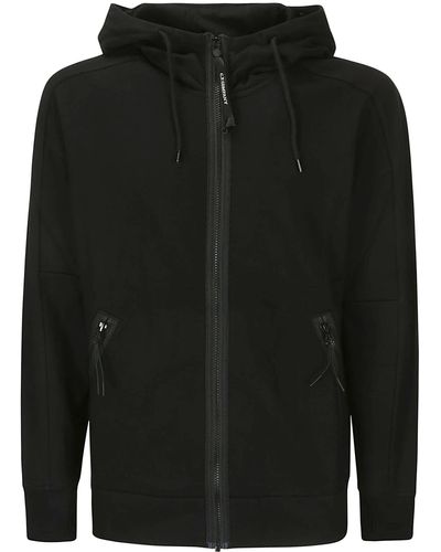 C.P. Company Diagonal Raised Fleece Goggle Zipped Hoodie - Black