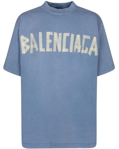 Balenciaga Oversized Distressed Logo-print Cotton-jersey T-shirt - Blue