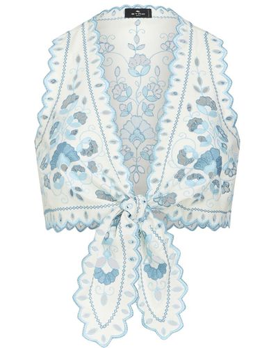 Etro Crop Top With Bow And Embroidery - Blue