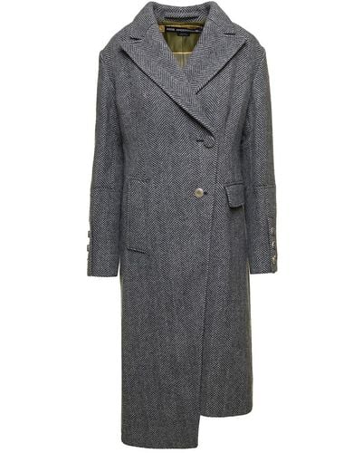 ANDERSSON BELL Enya Asymmetric Double-Breasted Coat With Herringbone Pattern - Gray