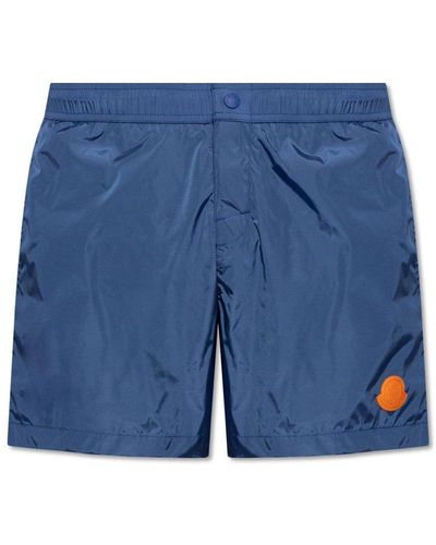 Moncler Button Detailed Logo Patch Swim Shorts - Blue