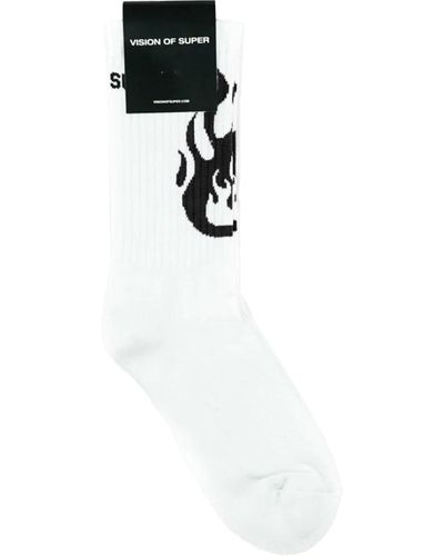 Vision Of Super Socks With Flame Logo - White