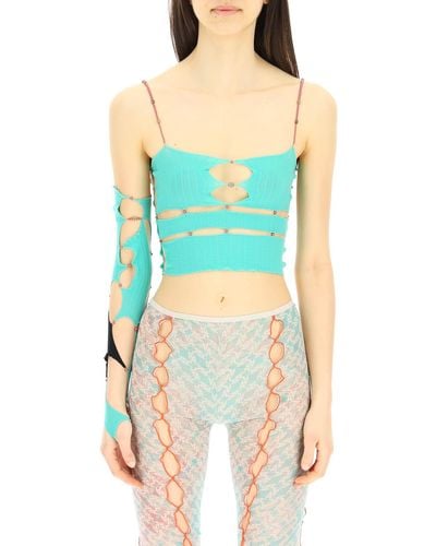 Rui Knit Sleeve With Cut-Out And Beads - Blue