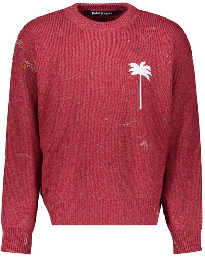 Palm Angels Pain Splatter Cashmere & Wool Sweater - Red