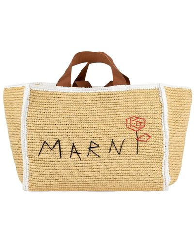 Marni Raffia Effect Macramé Knitted Sillo Shopping Bag - Metallic