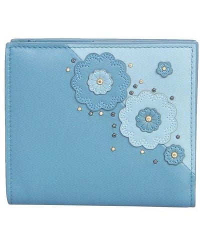 Bottega Veneta Ardoise Embroidered Wallet - Blue