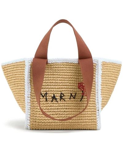 Marni Logo-embroidered Woven Tote Bag - Brown