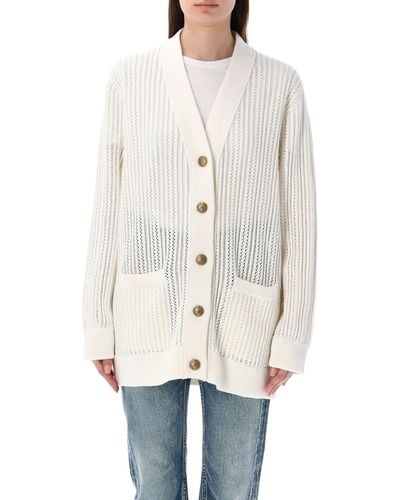 Golden Goose Perforated Cotton Cardigan - White