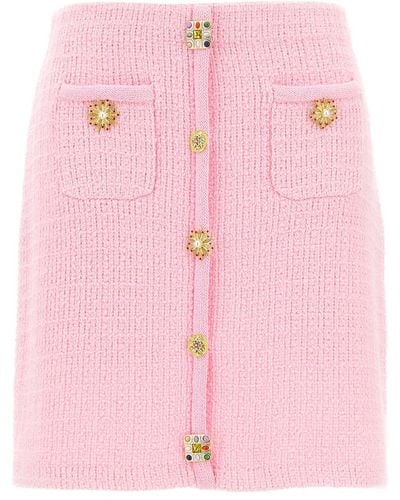 Self-Portrait Jewel Button Knit Mini Skirt - Pink