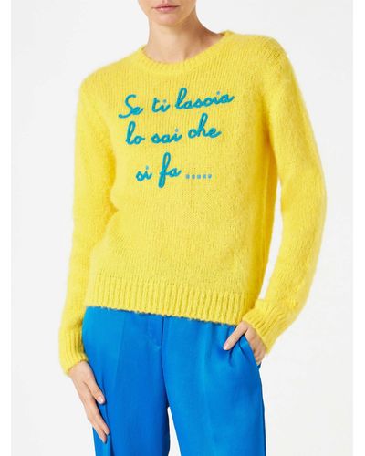 Mc2 Saint Barth Yellow Brushed Jumper With Embroidery - Blue