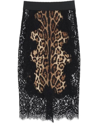 Dolce & Gabbana Silk And Lace Midi Skirt - Black