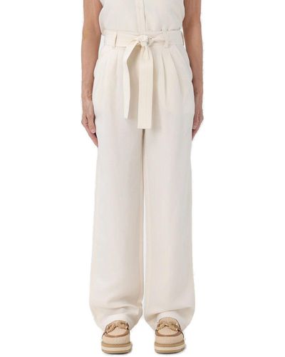 Woolrich Belted Straight Leg Pleated Trousers - Natural
