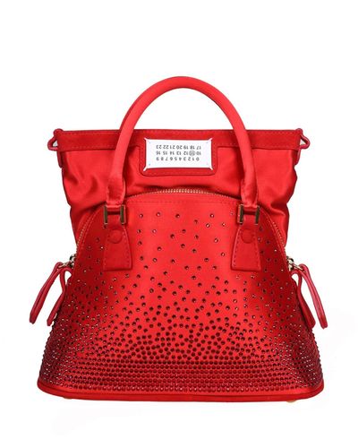 Maison Margiela Mini 5ac Classic In Satin With Applied Crystals - Red