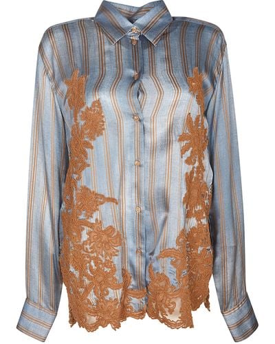 Ermanno Scervino Floral Embroidery Striped Shirt - Blue