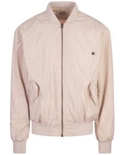 A PAPER KID Sand Technical Fabric Bomber Jacket With Logo - Pink