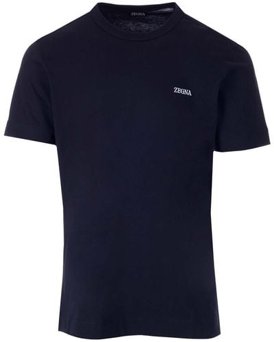 Zegna T-Shirt With Mini Logo - Blue