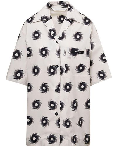 Palm Angels Bowling Shirt With All-Over Shuriken Print - Grey