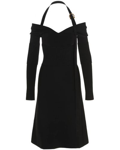 Ferragamo Knit Midi Dress With Gancini Buckle - Black