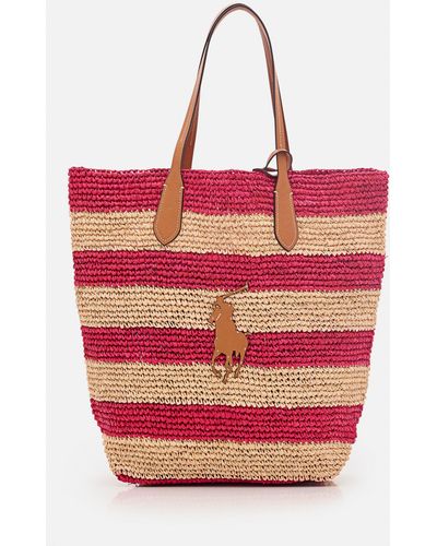 Polo Ralph Lauren Straw Bag W/Stripes - Red