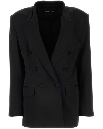 Hebe Studio Satin Gabrielle Blazer - Black