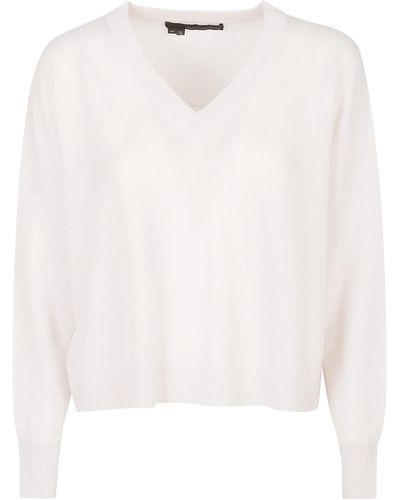 360cashmere Camille High Low Boxy V Neck Sweater - White