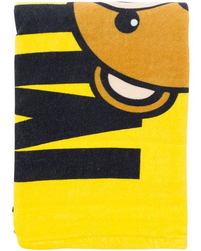Moschino Yellow Beach Towel With Teddy Bear Print In Cotton