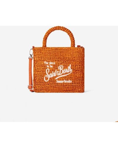 Mc2 Saint Barth Mini Vanity Raffia Bag With Front Embroidery - Orange