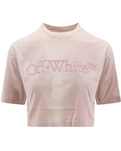 Off-White c/o Virgil Abloh Brand-embellished Cropped Cotton-jersey T-shirt - Pink