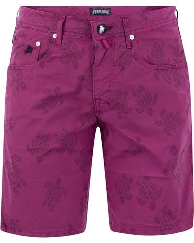 Vilebrequin Bermuda Shorts With Ronde Des Tortues Resin Print - Purple