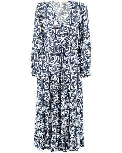 Surkana Printed Crepe Belted Long Dress - Blue