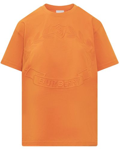 Burberry Logo Embroidered T-shirt - Orange