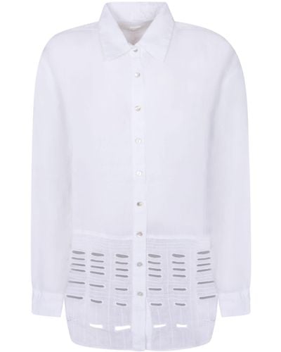 120% Lino Linen Embroidered Long Shirt - White