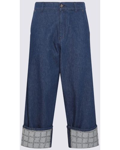 JW Anderson Denim Grid Print Wide Leg Jeans - Blue