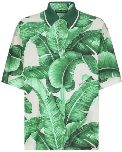 Dolce & Gabbana Banana Tree Printed Oversize Polo Shirt - Green