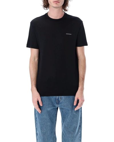 Giorgio Armani T-Shirt With Micro Logo Lettering - Black