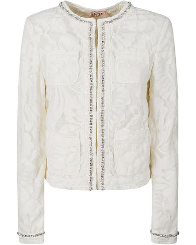 N°21 Floral Embellished Jacket - White