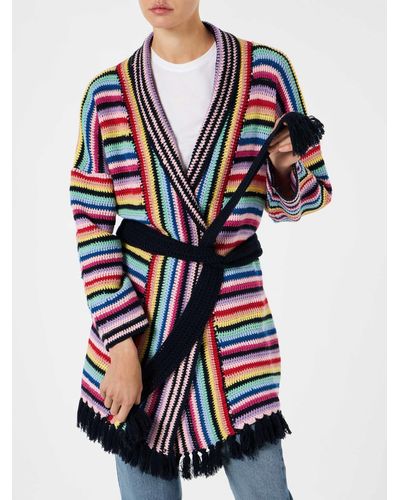 Mc2 Saint Barth Crochet Coat With Belt - Multicolor