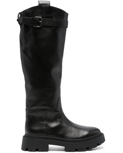 Ash Knee-high Leather Boots - Black