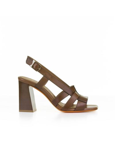 Santoni Leather Sandal With Heel - Brown