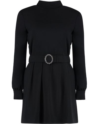 Saint Laurent Belted Crepe Dress - Black