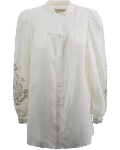 Weekend by Maxmara Linen Canvas Shirt With Embroidery - Gray