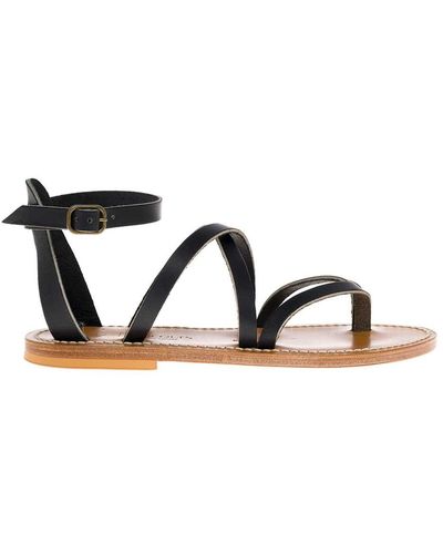 K. Jacques Leather Sandals With Crossed Straps - Black
