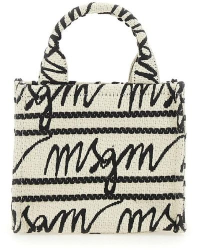 MSGM Logo-jacquard Open Top Tote Bag - White