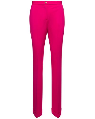Pinko Fuchsia Slim Pants With Gold-colored Button In Viscose Blend Woman - Pink