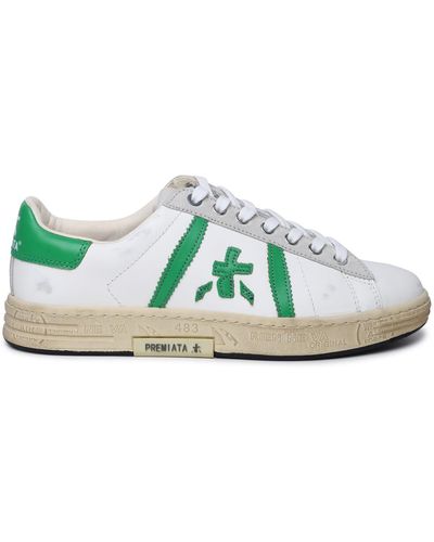 Premiata 'russell' White Leather Trainers - Green
