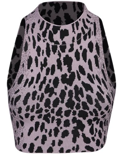 Ssheena Leopard Knit Crop Top - Black