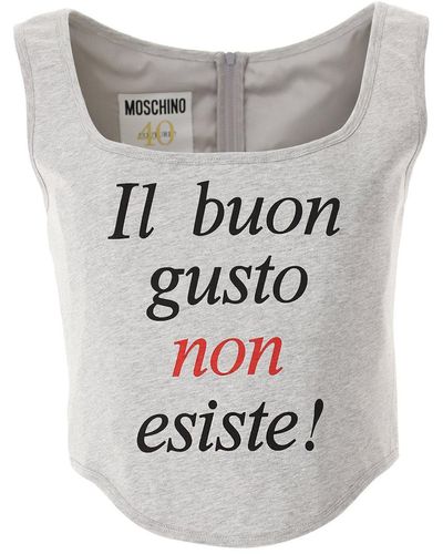 Moschino Slogan-Printed Scoop Neck Corset Top - Grey